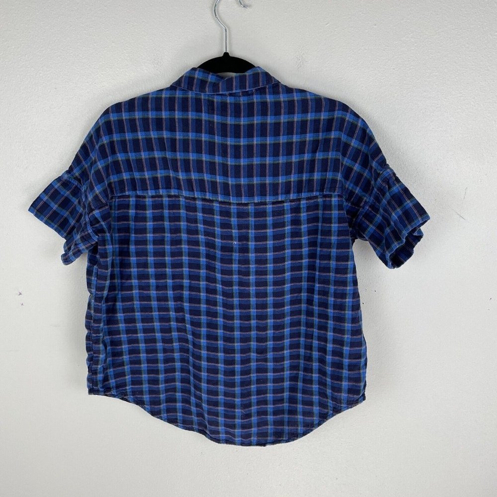 Madewell Double Faced Park Popover Shirt Womens Size S Blue Plaid Boxy Oversized - Picture 2 of 4